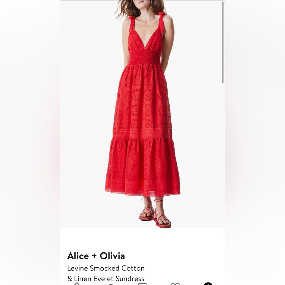Alice + Olivia Levine marked cotton and linen eyelet dress